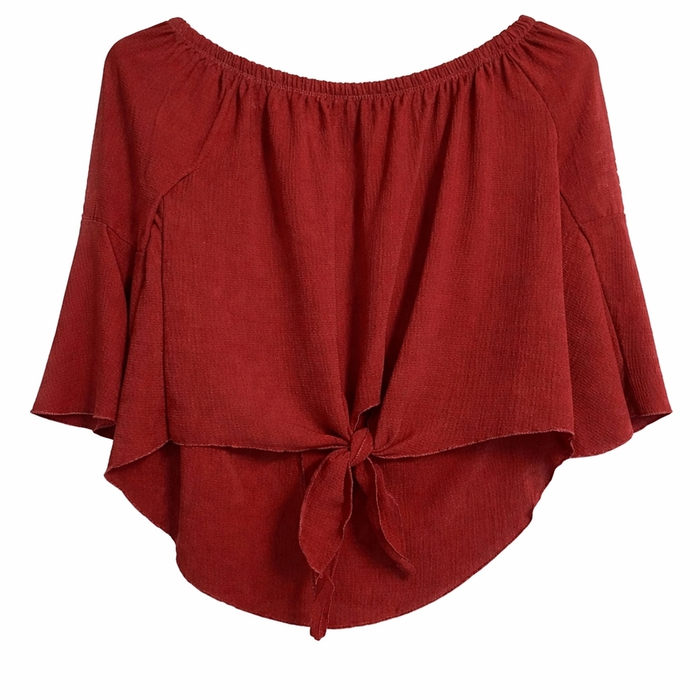 Women's Rust Red Tie-Front Off-Shoulder Top